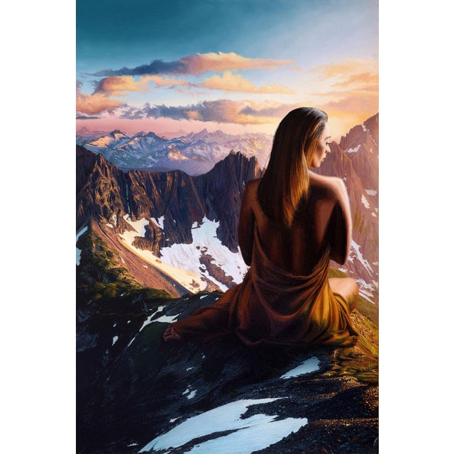 One Hundred Years by Austin Howlett | Oil on Artefex panel Woman sitting on a mountain overlooking a landscape. For Sale