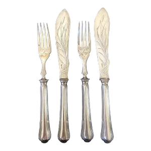 19th C. Christolfe Antique Silver Plate Fork & Knife Fish Set for 2