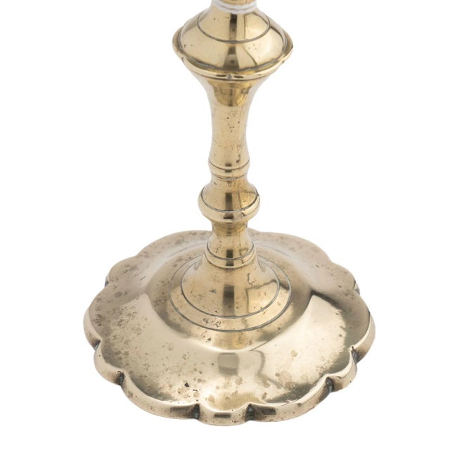 18th Century Cast Brass Queen Anne Petal Base Candlestick, 1760 For Sale - Image 5 of 7