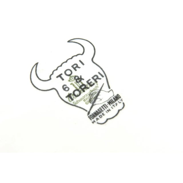 Vintage Piero Fornasetti Rare Porcelain Black and White Matador and Bull Plates Set of 6 Mid Century Modern For Sale - Image 9 of 11