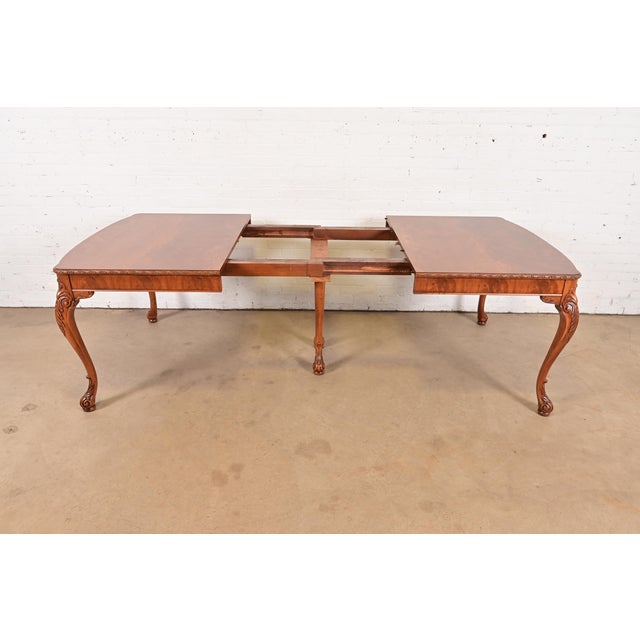 Romweber Antique Chippendale Burl Wood Extension Dining Table, Newly Refinished For Sale In South Bend - Image 6 of 14