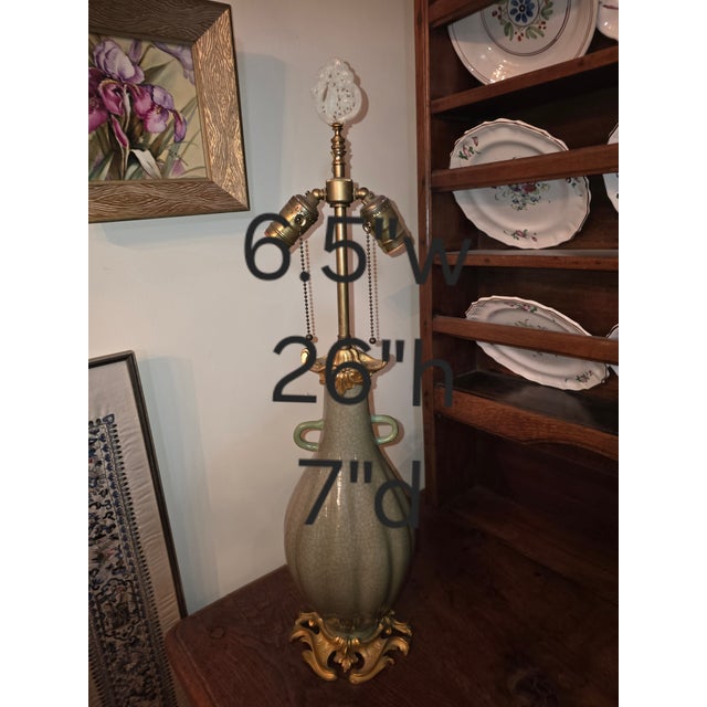 Antique Celadon Lamp With Gilt Bronze Mounts For Sale - Image 4 of 9