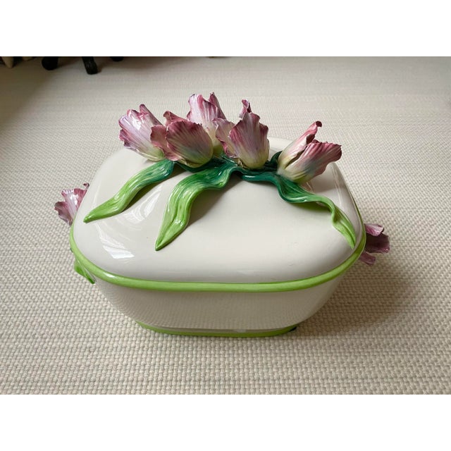 Tulipmania!!! This stunning mid-century ceramic piece from Italy has realistic hand-crafted parrot tulips as handles and...