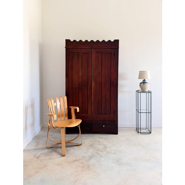 American 19th C. Walnut Cabinet With Scallop Trim American Primitive Armoire Closet For Sale - Image 3 of 16