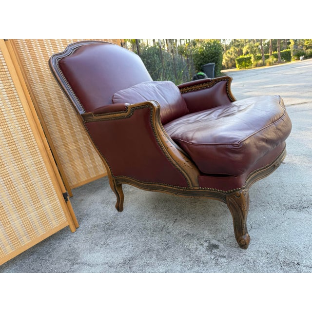 Wood Vintage Italian Leather Lounge Chair & Ottoman by Chateau D’Ax For Sale - Image 7 of 12