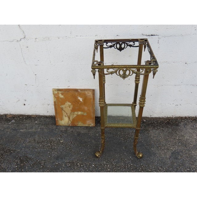 Gold Victorian Onyx Top Two Tiers Flower Statue Stand Pedestal Table 6343 For Sale - Image 8 of 17