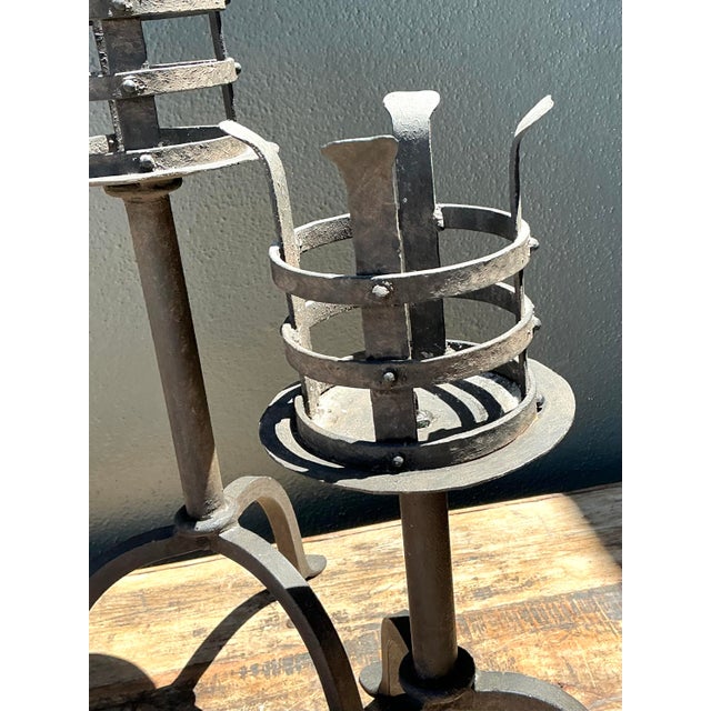 Metal Vintage Hammered Wrought Iron Cage Candlesticks - Set of 3 For Sale - Image 7 of 12