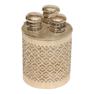 Antique French Sterling Silver and Glass 3 Scent Bottle Caddy