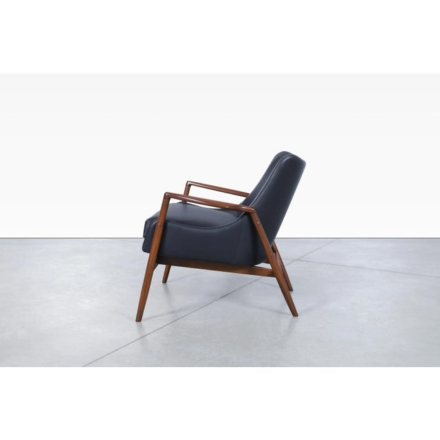 Wood Danish Modern Black Leather and Walnut Lounge Chairs by Ib Kofod Larsen for Selig For Sale - Image 7 of 11