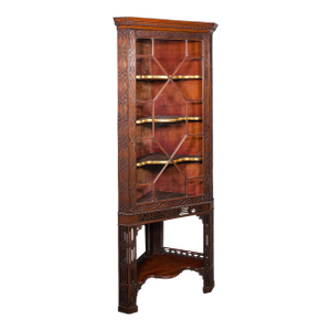 Antique Porcelain Corner Display Cabinet, English, Chippendale Taste, Victorian