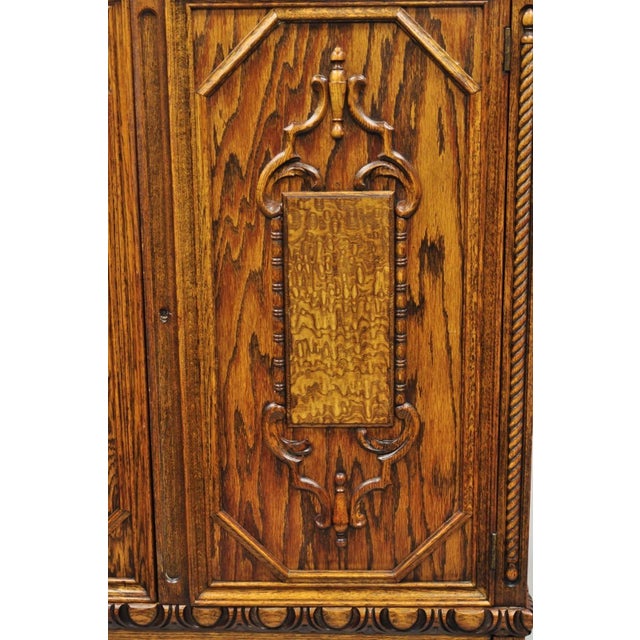 Antique Jacobean Renaissance Tudor Oak Blind China Cabinet Bookcase Cupboard For Sale - Image 4 of 15