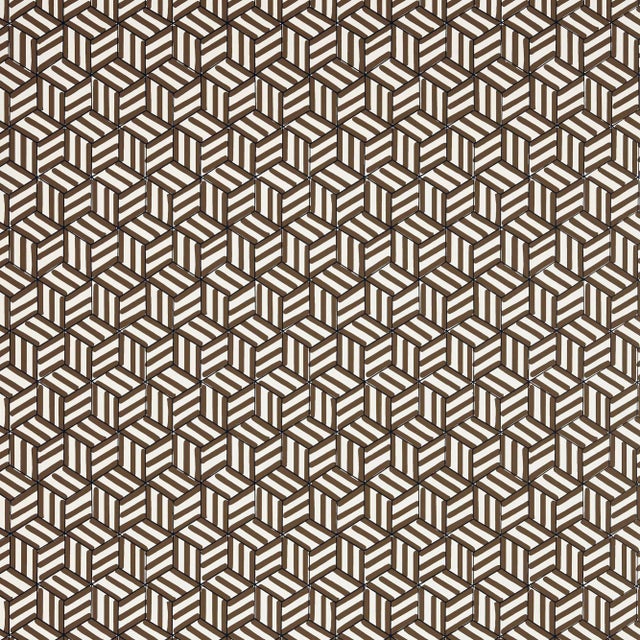 Sample - Schumacher Tumbling Blocks Wallpaper in Chocolate For Sale