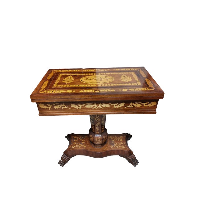 Antique inlaid game table Chessboard table, backgammon table, inlaid wood game table, early 20th century. Foldable cabinet...