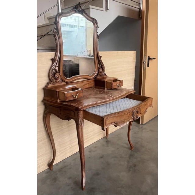 Victorian Carved Mahogany Dresser Table with Attached Mirror, 1850 For Sale - Image 4 of 13