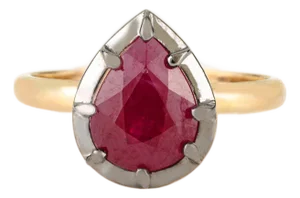 18k Gold Solitaire 2.39 Ct Ruby Pear Engagement Ring Size 7 With Black Rhodium