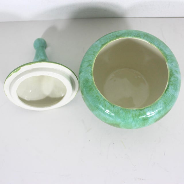 Mid 20th Century Mid Century Modern Ceramic Trinket Box Hand Made in Canada Aqua Blue Turquoise Green For Sale - Image 5 of 8