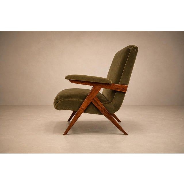 Olive José Zanine Caldas “Z” Armchair in Pau Marfim and Olive Mohair, Brazil, 1950s For Sale - Image 8 of 16