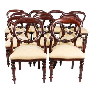 Vintage Victorian Revival Balloon Back Dining Chairs, 1990s, Set of 12 For Sale