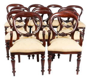 Vintage Victorian Revival Balloon Back Dining Chairs, 1990s, Set of 12