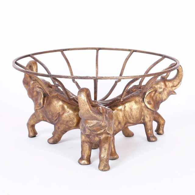 Gilt Metal Bowl With Elephants For Sale - Image 4 of 7