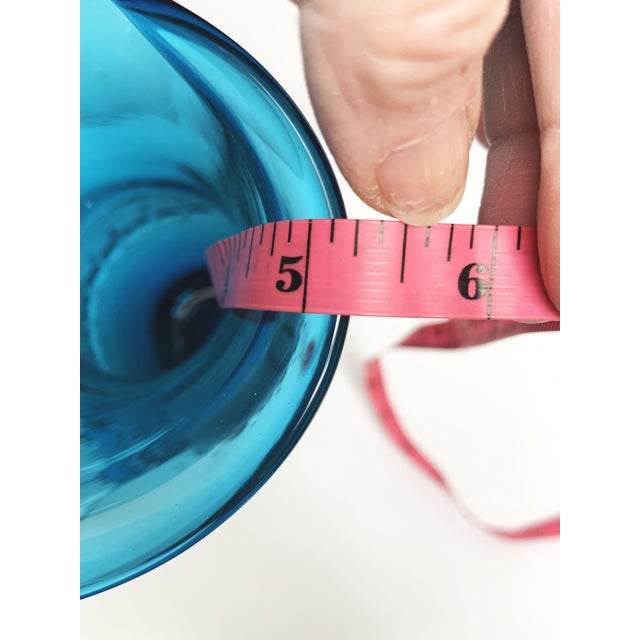 Glass Vintage Murano Style Blue Glass Pinched Spout Pitcher Protruding Clear Glass Design For Sale - Image 7 of 7