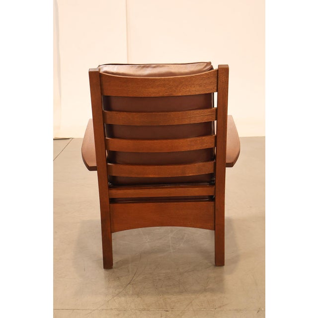 Stickley Mission Collection Oak And Leather Lounge Chair For Sale - Image 15 of 18