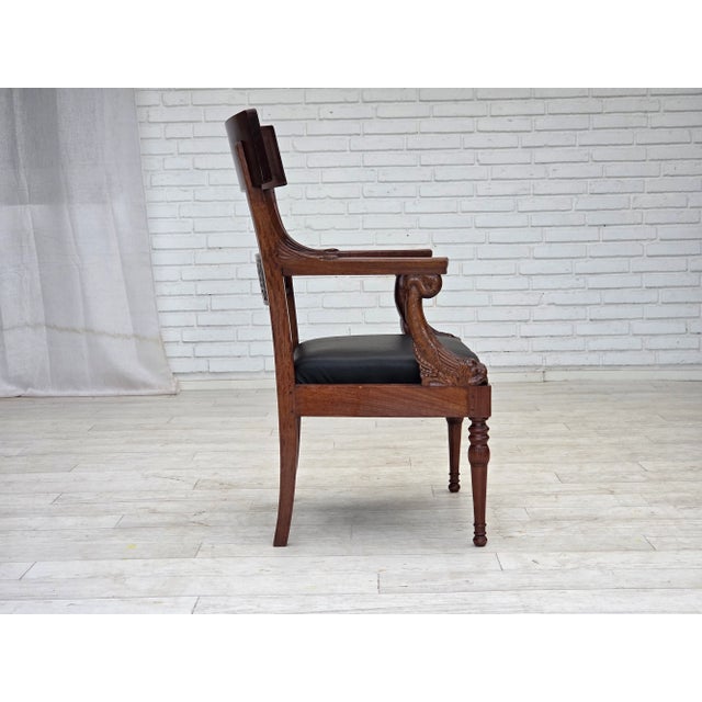 Armchairs in Carved Teak and Leather after Georges Jacob, 1920s-1930s, Set of 2 For Sale - Image 16 of 18