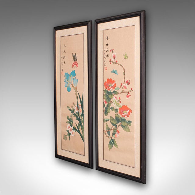 Traditional Pair of Antique Guo Hua Panels, Oriental Art, Watercolour, Woven Silk, Edwardian For Sale - Image 3 of 10