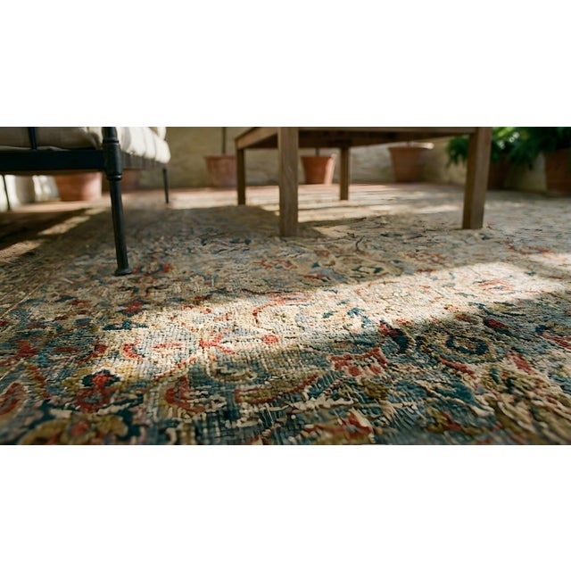 Textile 1920s Gray Blue Red Antique Turkish Sivas Carpet 13'9" X 15'6" Allover Wool Rug For Sale - Image 7 of 9