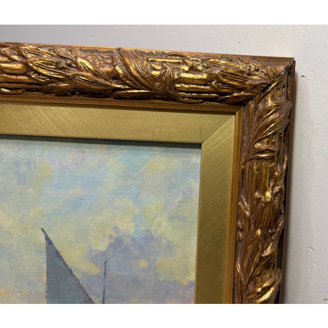 Vintage Original Evgeny Expressionism Nautical Sail Boat Oil Painting on Canvas For Sale - Image 11 of 14