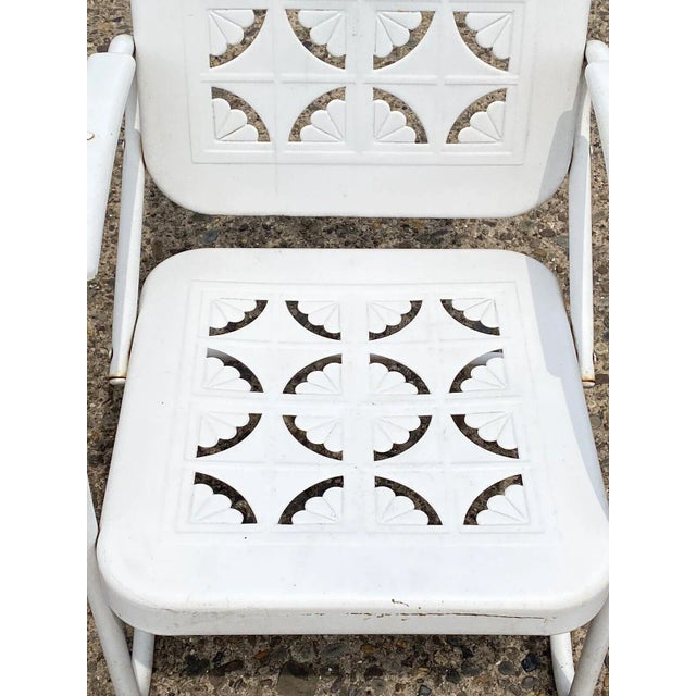 Vintage Starburst Pie Crest Metal Outdoor Patio Springer Lounge Chairs - a Pair For Sale - Image 9 of 13