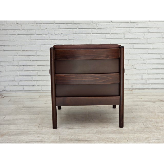 Vintage Scandinavian Armchair in Furniture Leather and Beech, 1970s For Sale - Image 15 of 18