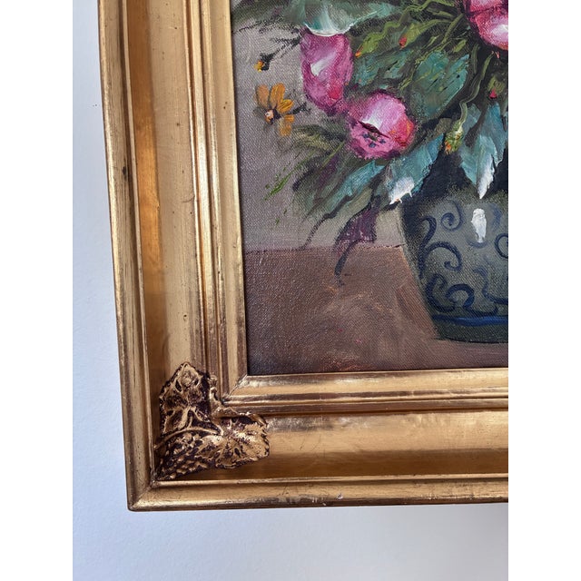 1960s Vintage Original Flower Still Life Oil Painting: Framed Floral Art For Sale - Image 5 of 10