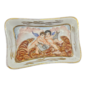 Vintage Capodimonte Style Winged Putti Cupid Rectangular Trinket Dish 2.75" X 3.5"