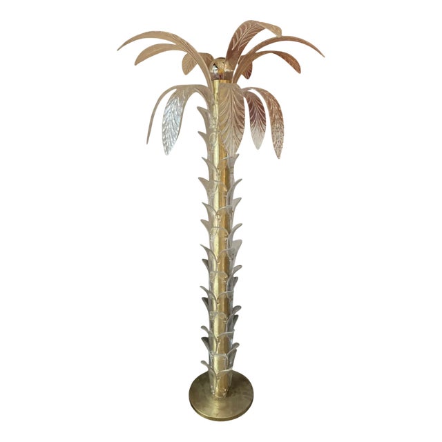 Clear Murano Glass Palm Floor Lamp, 1980s For Sale