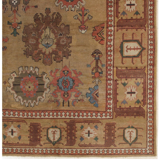 Antique Bakshaish Carpet, Oriental Persian Handmade in Tan Brown, Blue and Red For Sale - Image 17 of 18