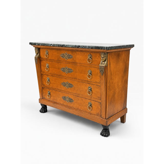 Henredon 1990s Henredon Empire Egyptian Revival Mahogany Chest With Marble Top and Ormolu Mounts For Sale - Image 4 of 12