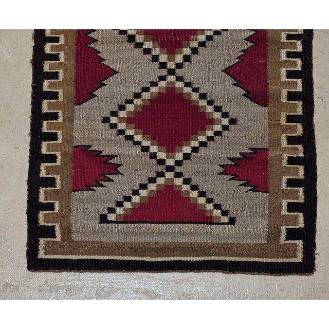 Vintage 1970s Burgundy Red Southwestern Geometric Handwoven Wool Rug – 2’4” X 4’ For Sale - Image 4 of 6