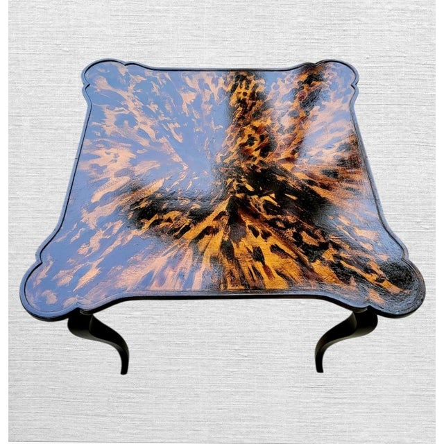 Minton-Spidell Vintage Minton Spidell Newly Hand-Painted Faux Tortoiseshell Scalloped Game Table For Sale - Image 4 of 13
