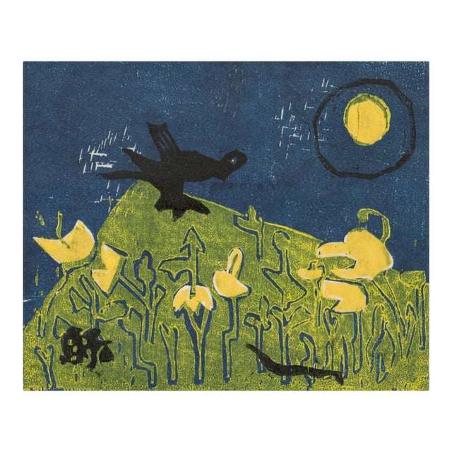 1960s Anne Veis Fullmoon Woodcut For Sale