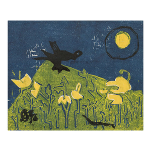 1960s Anne Veis Fullmoon Woodcut