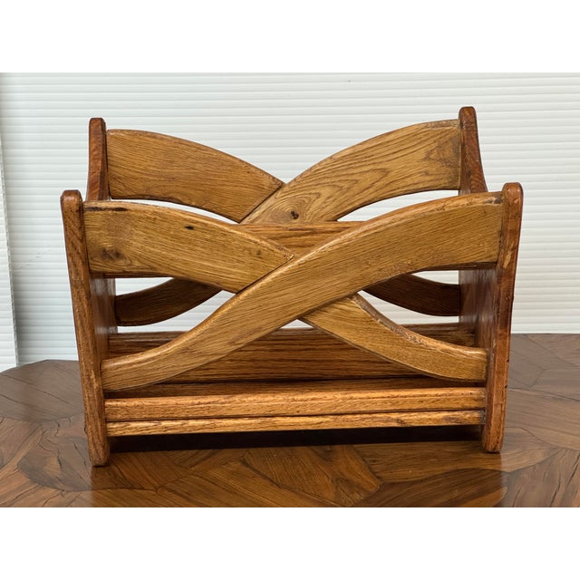 Oak Wood Sculptural Magazine Rack For Sale - Image 9 of 12