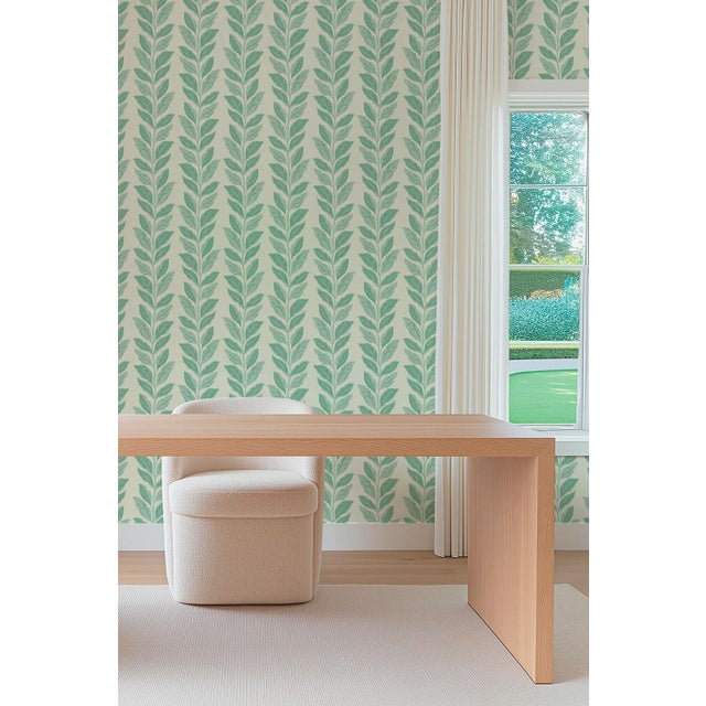 Not Yet Made - Made To Order Garden Leaf Stripe Grasscloth Wallpaper by House Party | Sage & Mint Green | 8 Yards For Sale - Image 5 of 7