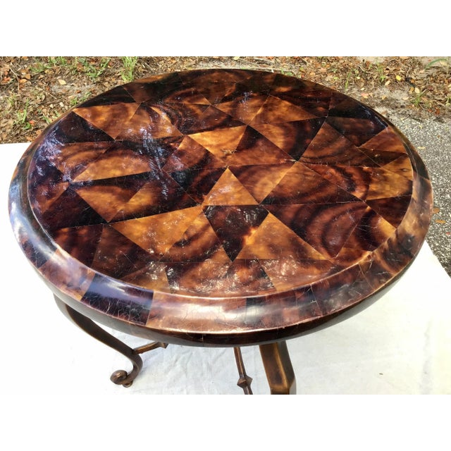 Regency Style Round Faux Tortoise Iron Base Side Table For Sale - Image 4 of 8