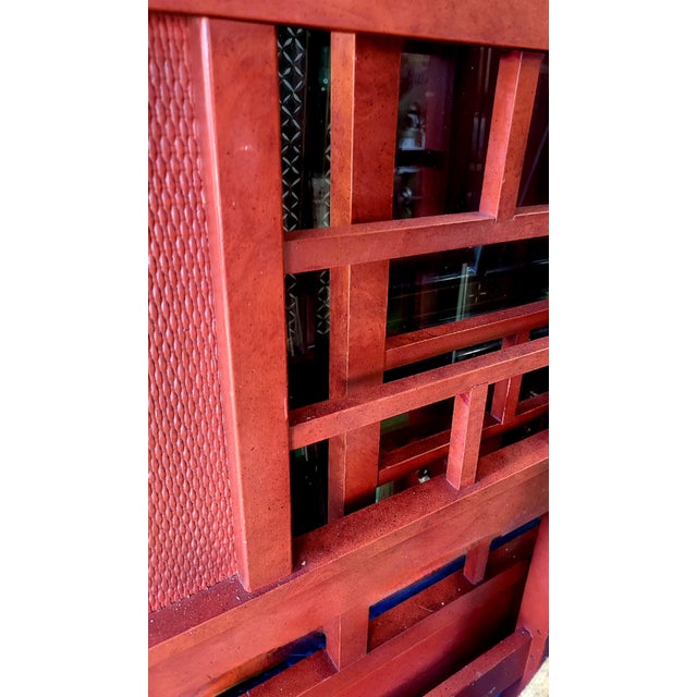1970s Vintage Thomasville Red Chinoiserie Ming Style Canopy Regency Queen Bedframe For Sale - Image 5 of 10
