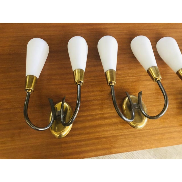1950s Brass and Glass Wall Lamps attributed to Stilnovo, 1950s, Set of 2 For Sale - Image 5 of 7