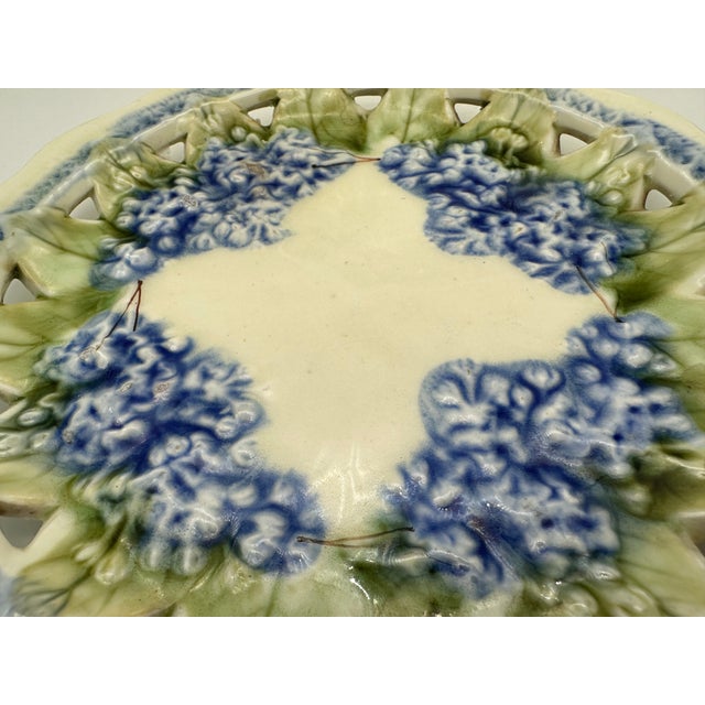 Blue Majolica Reticulated Lilac Plates by Villeroy and Boch - Pair For Sale - Image 8 of 11