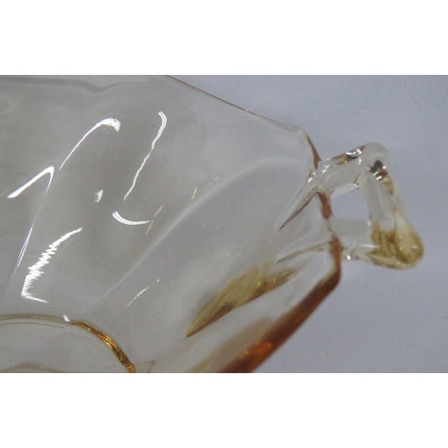 Yellow Depression Glass Pedestal Bowl Octagonal Swirl Pattern With Handles 4891b For Sale - Image 4 of 13