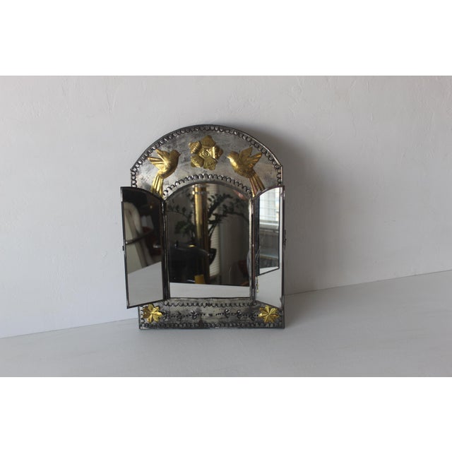 Handcrafted Mexican Tin Mirror With Opening Doors Folk Art Vintage For Sale - Image 14 of 15