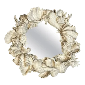 Late 20th Century Naturalistic High-Relief Coral and Shell Motif Porthole Mirror
